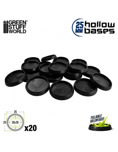 Hollow Plastic Round Bases - 25mm (20)