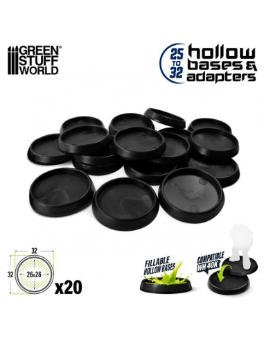 Hollow Plastic Round Bases- 32mm (20)